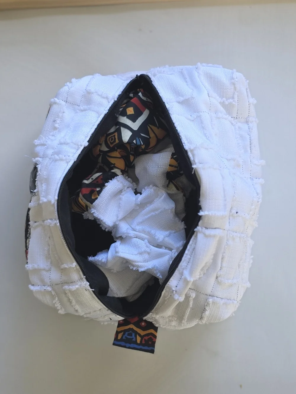 African Print White and Multicolor Spa Headwrap & Makeup Brush Holder Set